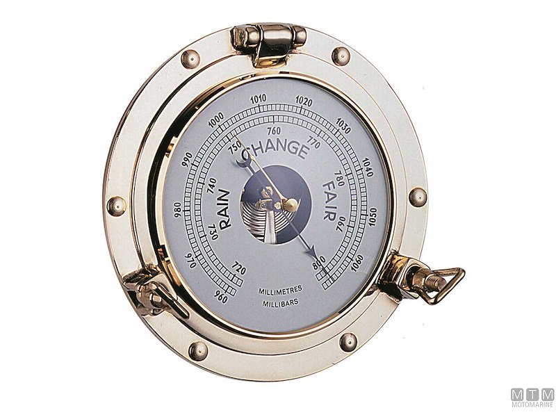 Barometro / Orologio su Oblo' in Ottone