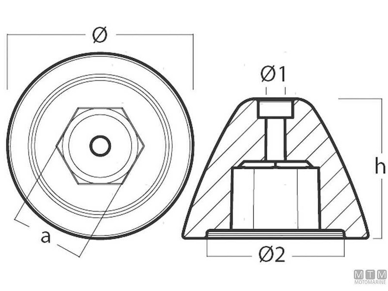 Anodo Ogiva Esagonale per Bow Thruster Quick BTQ 250-300