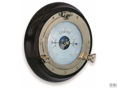 Barometro / Orologio su Oblo' in Ottone con Cornice