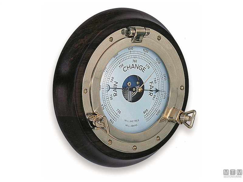Barometro / Orologio su Oblo' in Ottone con Cornice