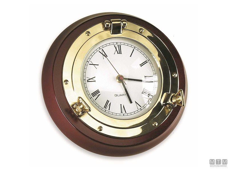 Barometro / Orologio su Oblo' in Ottone con Cornice