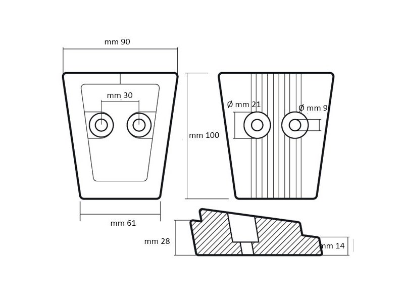 Anodo in alluminio per piedi Volvo SX/DPS